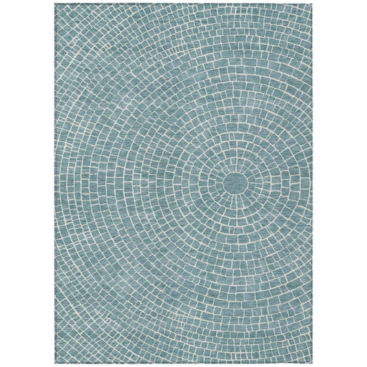 3' X 5' Teal Blue And Ivory Geometric Washable Indoor Outdoor Area Rug HomeRoots