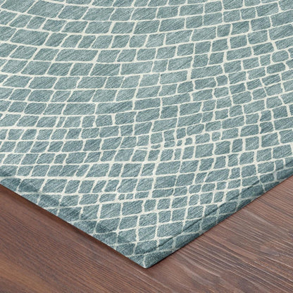 3' X 5' Teal Blue And Ivory Geometric Washable Indoor Outdoor Area Rug HomeRoots