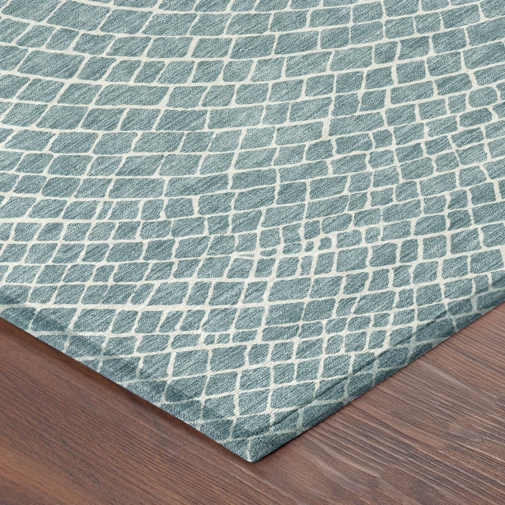 3' X 5' Teal Blue And Ivory Geometric Washable Indoor Outdoor Area Rug HomeRoots