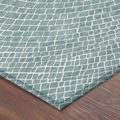 3' X 5' Teal Blue And Ivory Geometric Washable Indoor Outdoor Area Rug HomeRoots