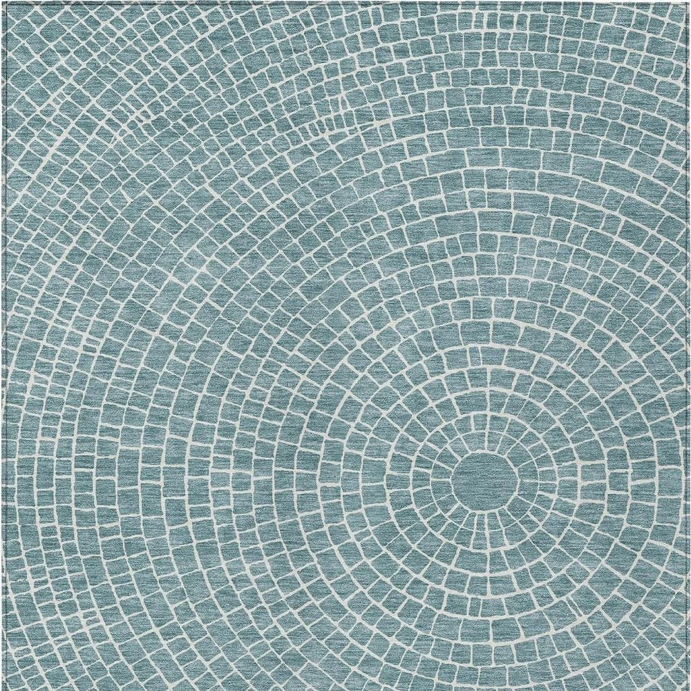 3' X 5' Teal Blue And Ivory Geometric Washable Indoor Outdoor Area Rug HomeRoots