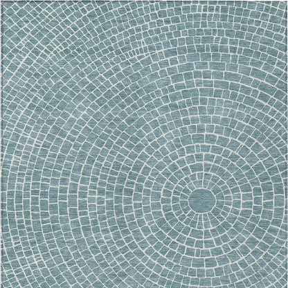 3' X 5' Teal Blue And Ivory Geometric Washable Indoor Outdoor Area Rug HomeRoots