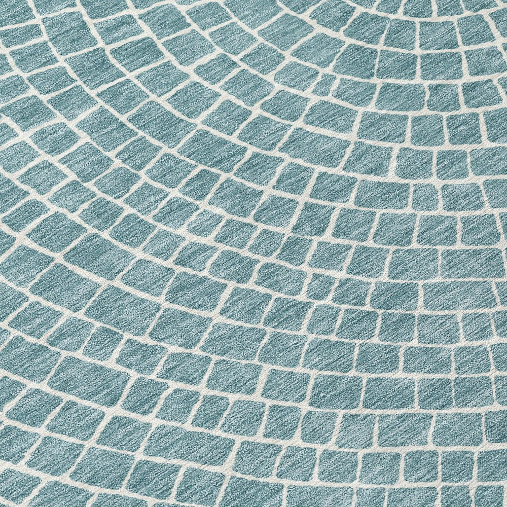 3' X 5' Teal Blue And Ivory Geometric Washable Indoor Outdoor Area Rug HomeRoots