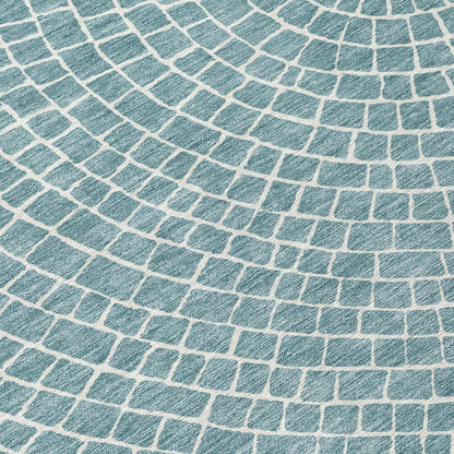 3' X 5' Teal Blue And Ivory Geometric Washable Indoor Outdoor Area Rug HomeRoots