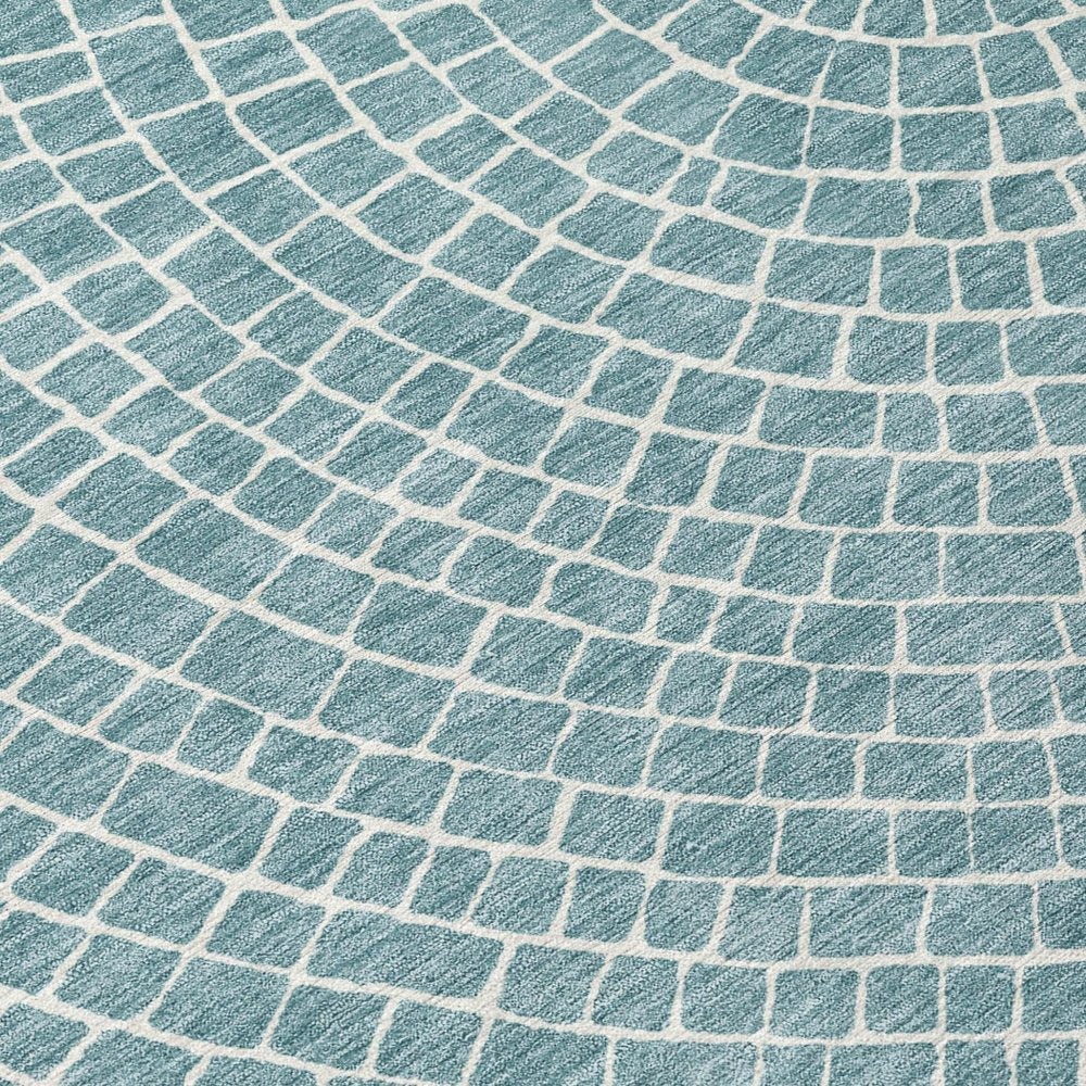 3' X 5' Teal Blue And Ivory Geometric Washable Indoor Outdoor Area Rug HomeRoots