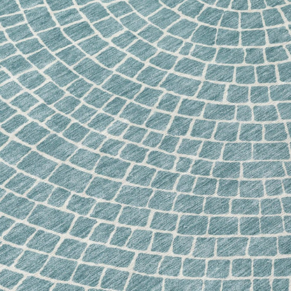 3' X 5' Teal Blue And Ivory Geometric Washable Indoor Outdoor Area Rug HomeRoots