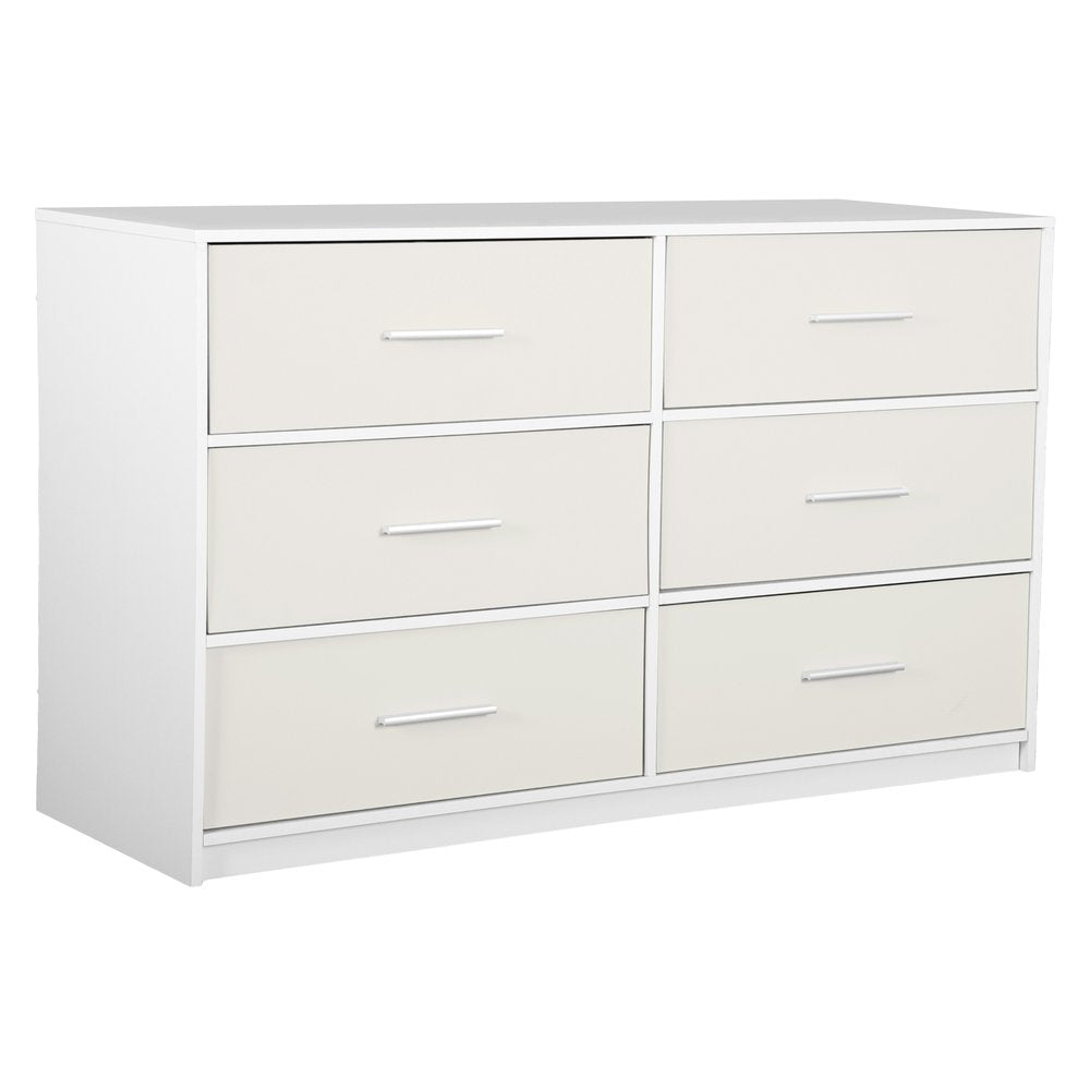 45" White Wood Steel And Fabric Six Drawer Double Dresser — view 1