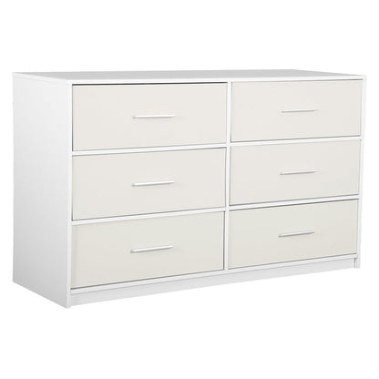 45" White Wood Steel And Fabric Six Drawer Double Dresser HomeRoots