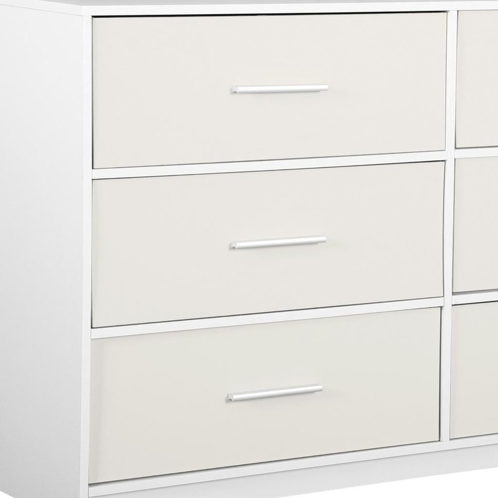 45" White Wood Steel And Fabric Six Drawer Double Dresser HomeRoots