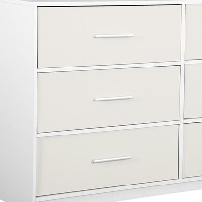 45" White Wood Steel And Fabric Six Drawer Double Dresser HomeRoots