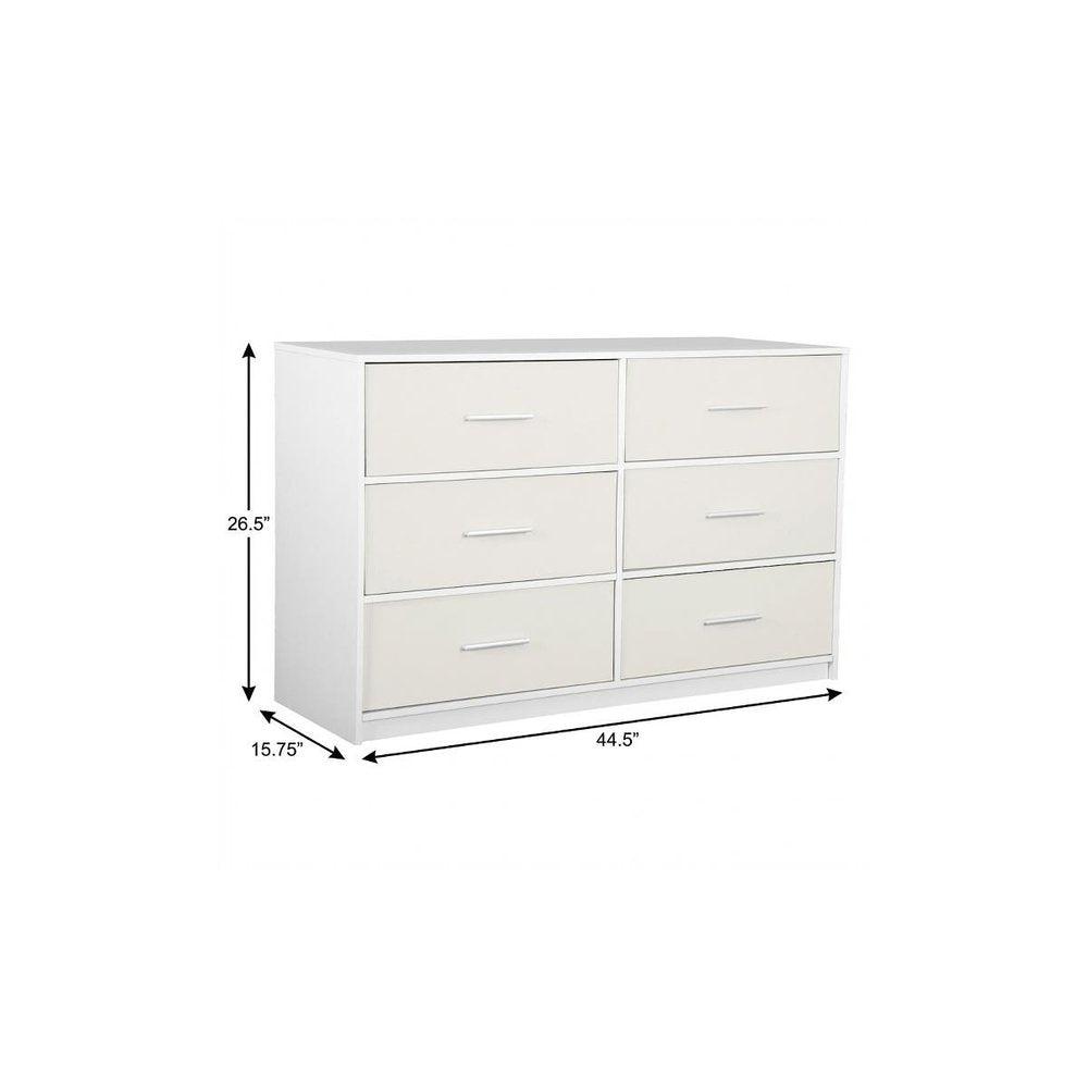 45" White Wood Steel And Fabric Six Drawer Double Dresser HomeRoots