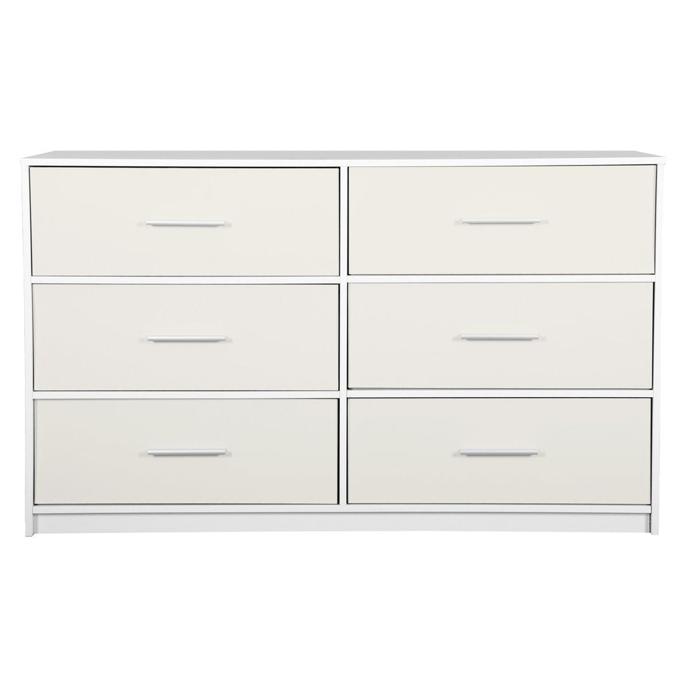 45" White Wood Steel And Fabric Six Drawer Double Dresser HomeRoots