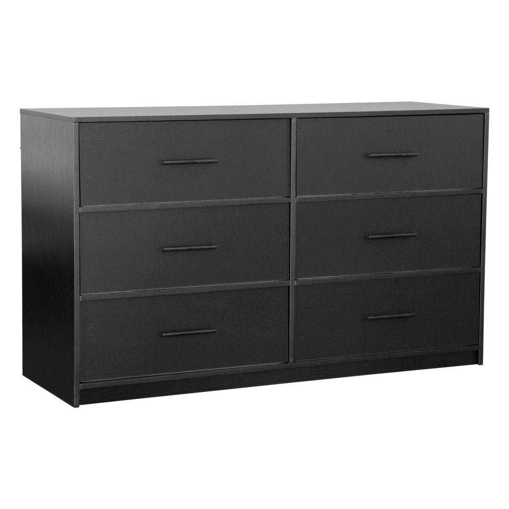 45" Black Wood Steel And Fabric Six Drawer Double Dresser HomeRoots