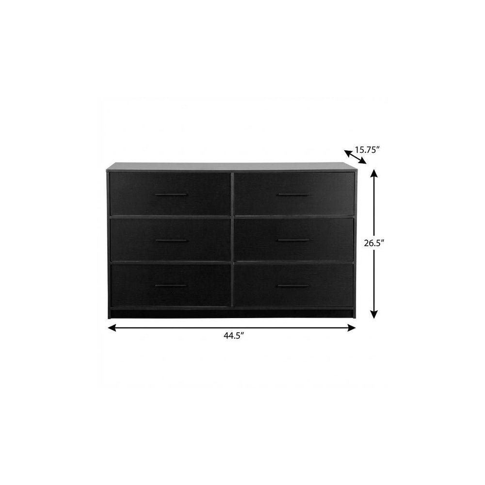 45" Black Wood Steel And Fabric Six Drawer Double Dresser HomeRoots
