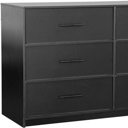 45" Black Wood Steel And Fabric Six Drawer Double Dresser HomeRoots