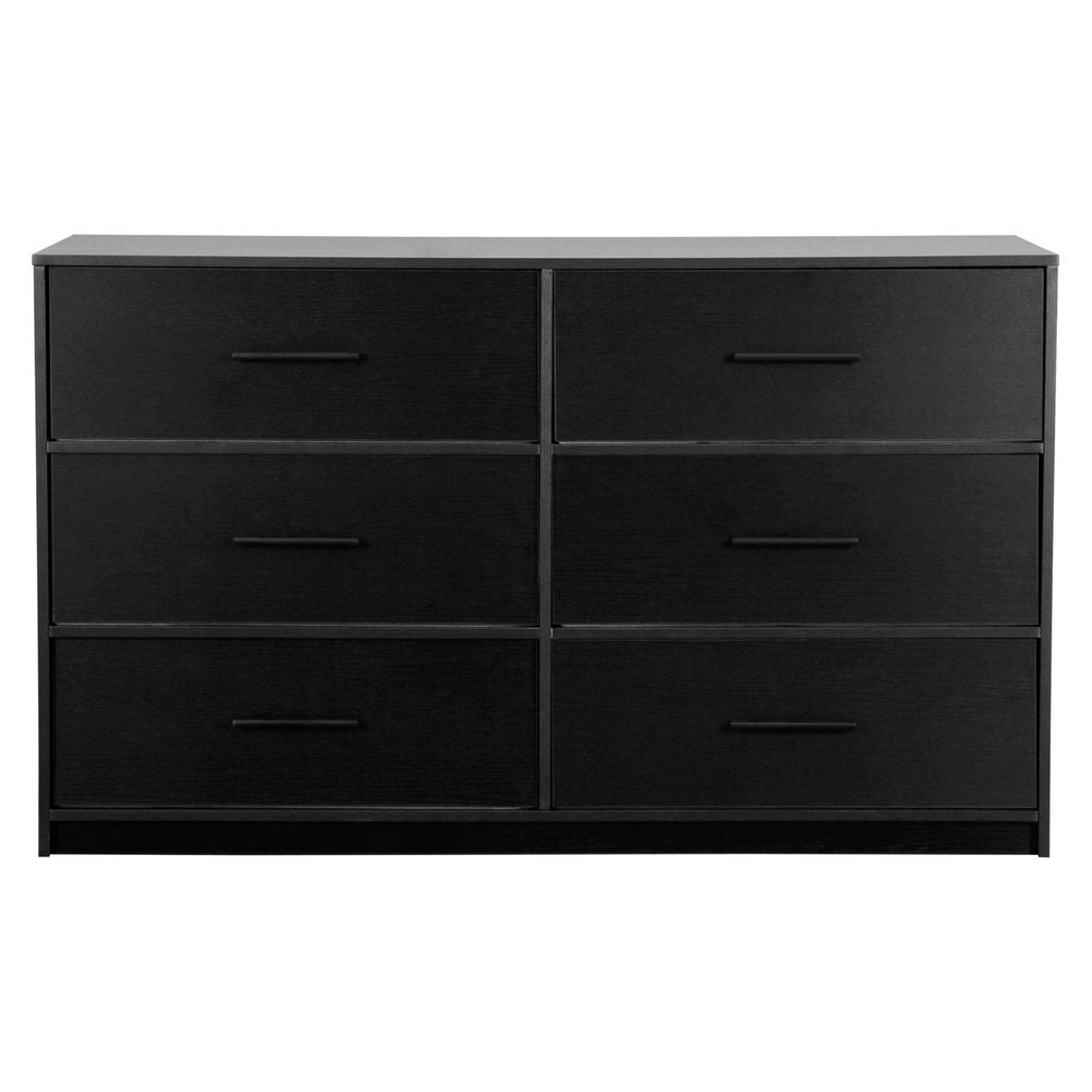 45" Black Wood Steel And Fabric Six Drawer Double Dresser — view 2