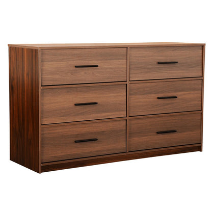45" Walnut Wood Steel And Fabric Six Drawer Double Dresser HomeRoots