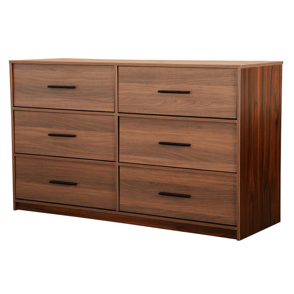 45" Walnut Wood Steel And Fabric Six Drawer Double Dresser — view 5