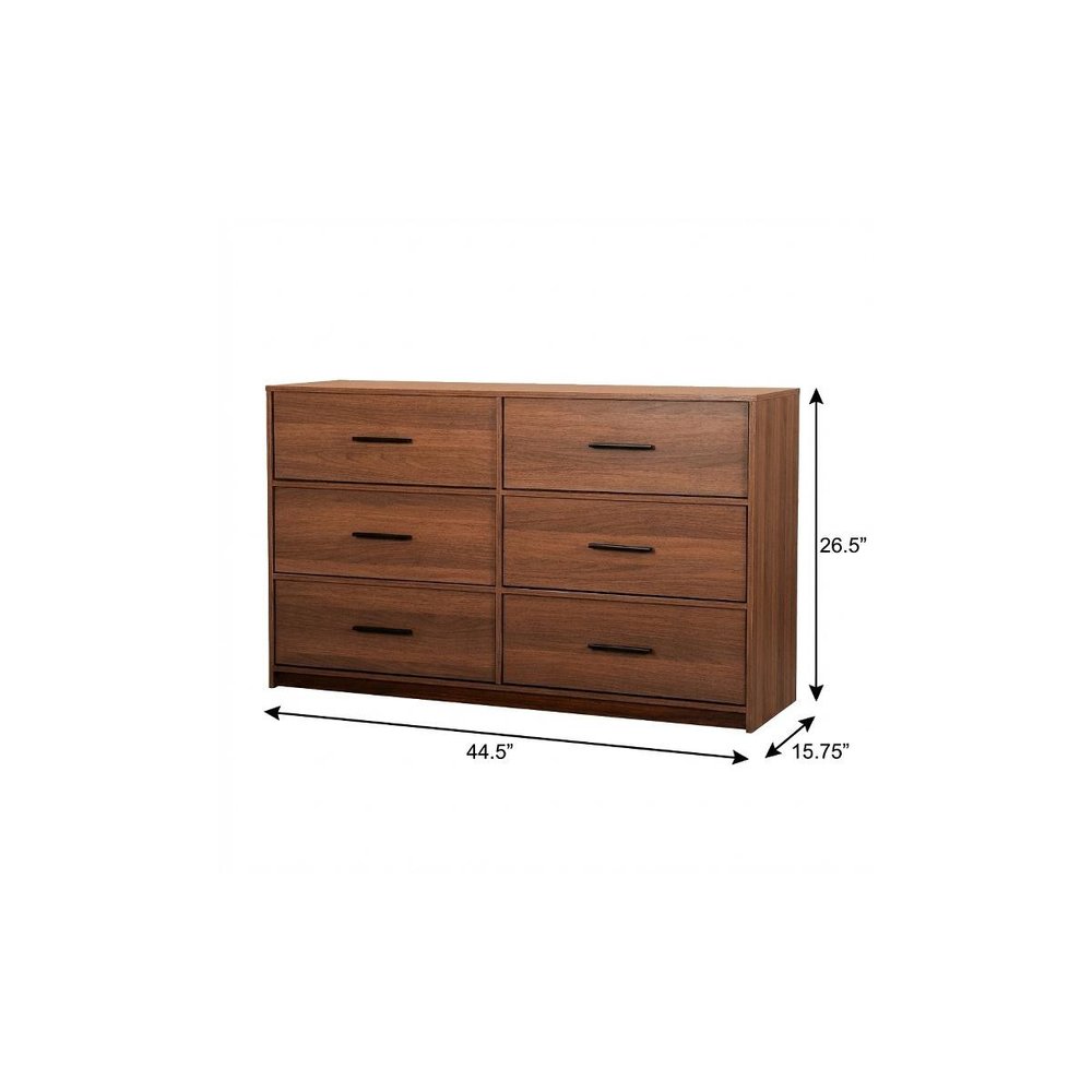 45" Walnut Wood Steel And Fabric Six Drawer Double Dresser HomeRoots