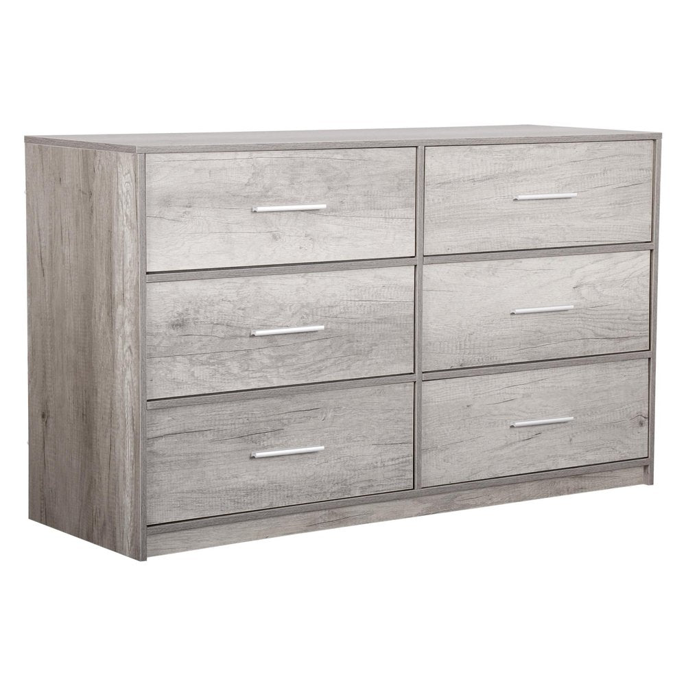 45" Gray Wood Steel And Fabric Six Drawer Double Dresser — view 1