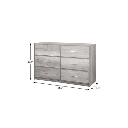 45" Gray Wood Steel And Fabric Six Drawer Double Dresser