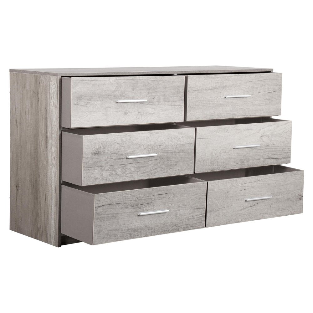 45" Gray Wood Steel And Fabric Six Drawer Double Dresser