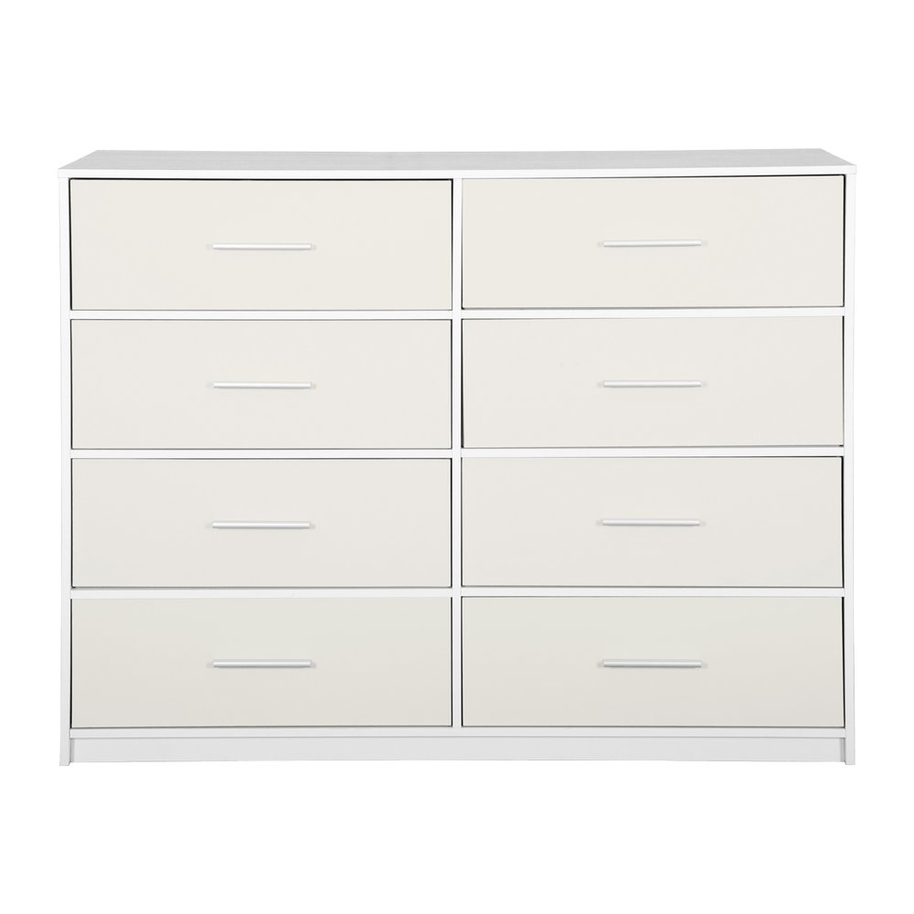 45" White Wood Steel And Fabric Eight Drawer Double Dresser HomeRoots
