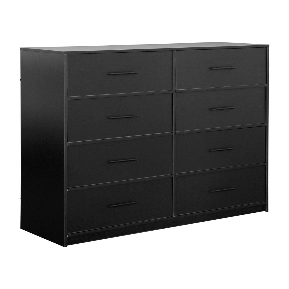 45" Black Wood Steel And Fabric Eight Drawer Double Dresser — view 1