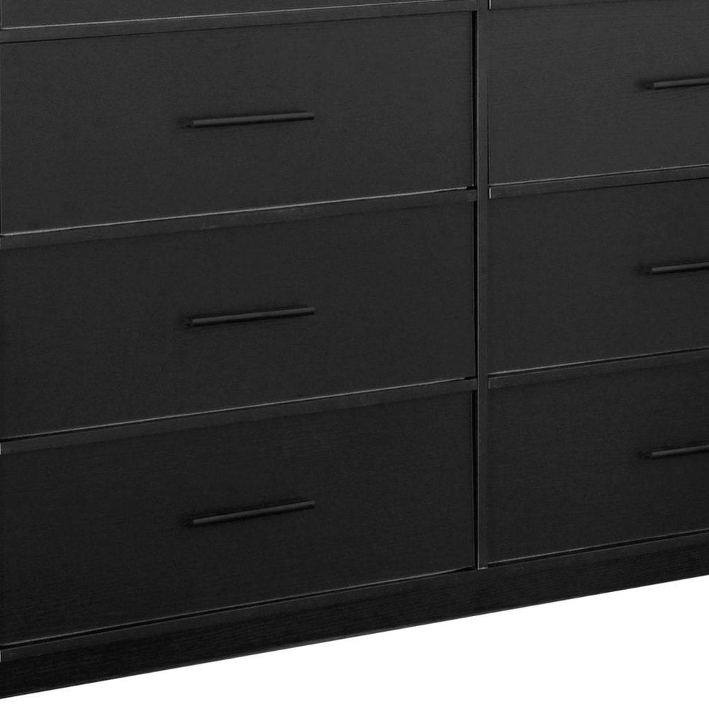 45" Black Wood Steel And Fabric Eight Drawer Double Dresser HomeRoots