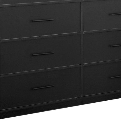 45" Black Wood Steel And Fabric Eight Drawer Double Dresser HomeRoots
