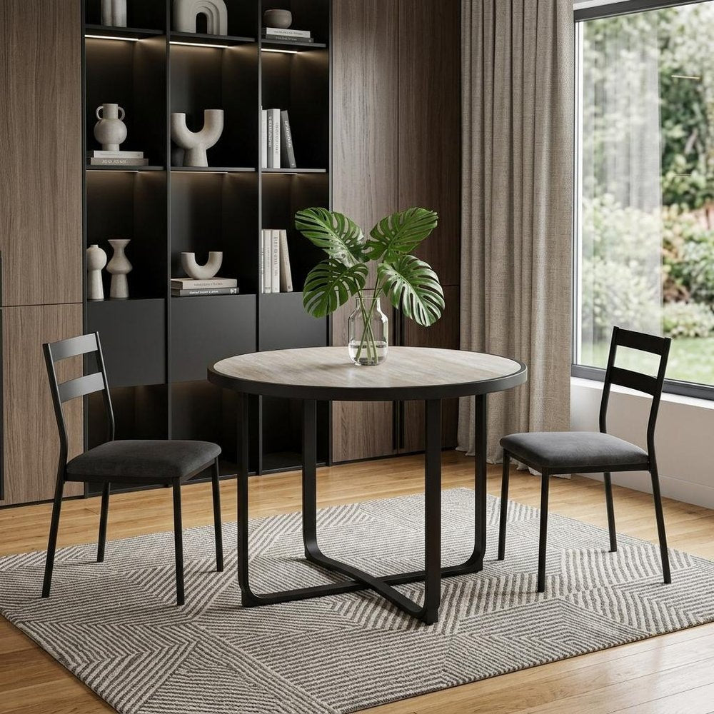 42" Black Glass And Aluminum Cross Leg Base Round Top Dining Table — view 4