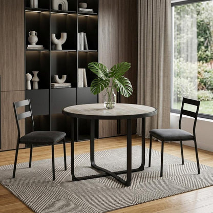 42" Black Glass And Aluminum Cross Leg Base Round Top Dining Table