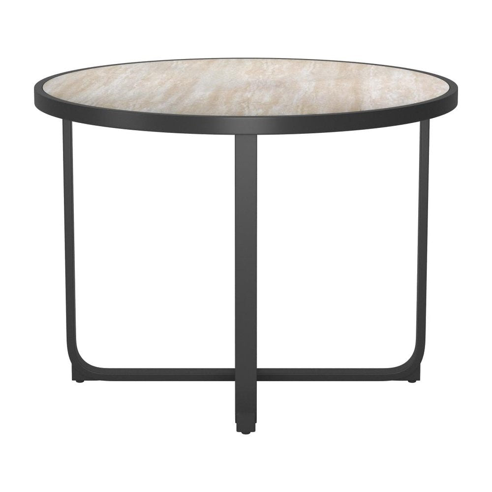 42" Black Glass And Aluminum Cross Leg Base Round Top Dining Table — view 5