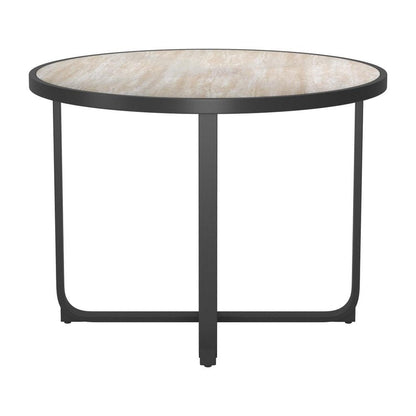 42" Black Glass And Aluminum Cross Leg Base Round Top Dining Table