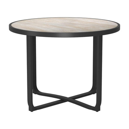 42" Black Glass And Aluminum Cross Leg Base Round Top Dining Table
