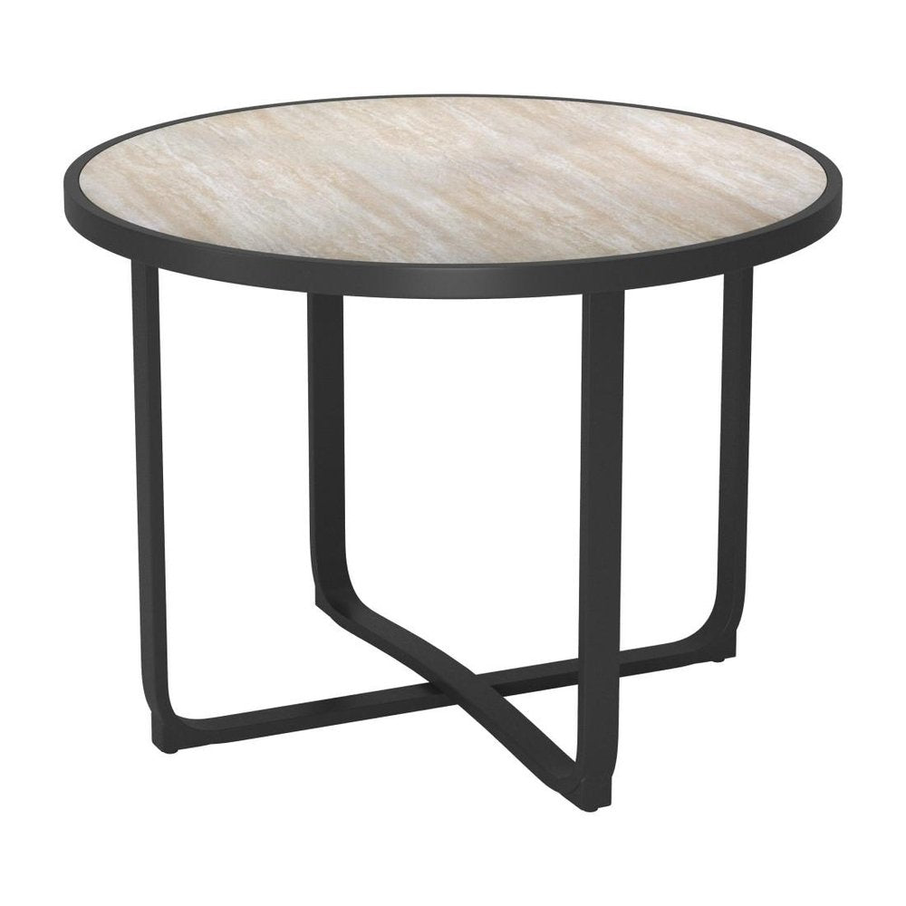 42" Black Glass And Aluminum Cross Leg Base Round Top Dining Table — view 7