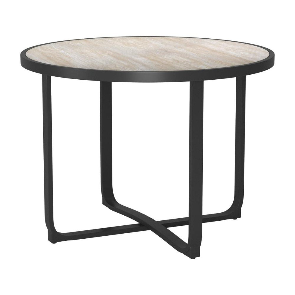 42" Black Glass And Aluminum Cross Leg Base Round Top Dining Table — view 8