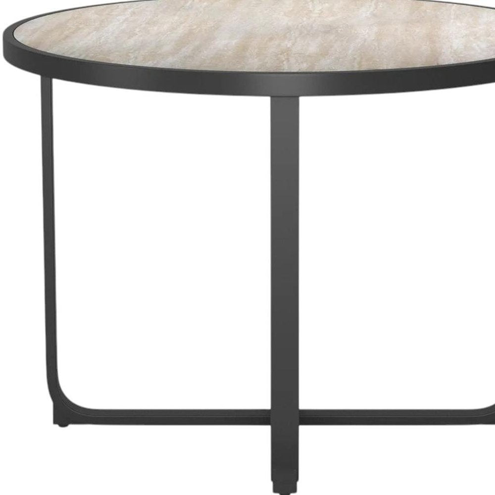 42" Black Glass And Aluminum Cross Leg Base Round Top Dining Table — view 2