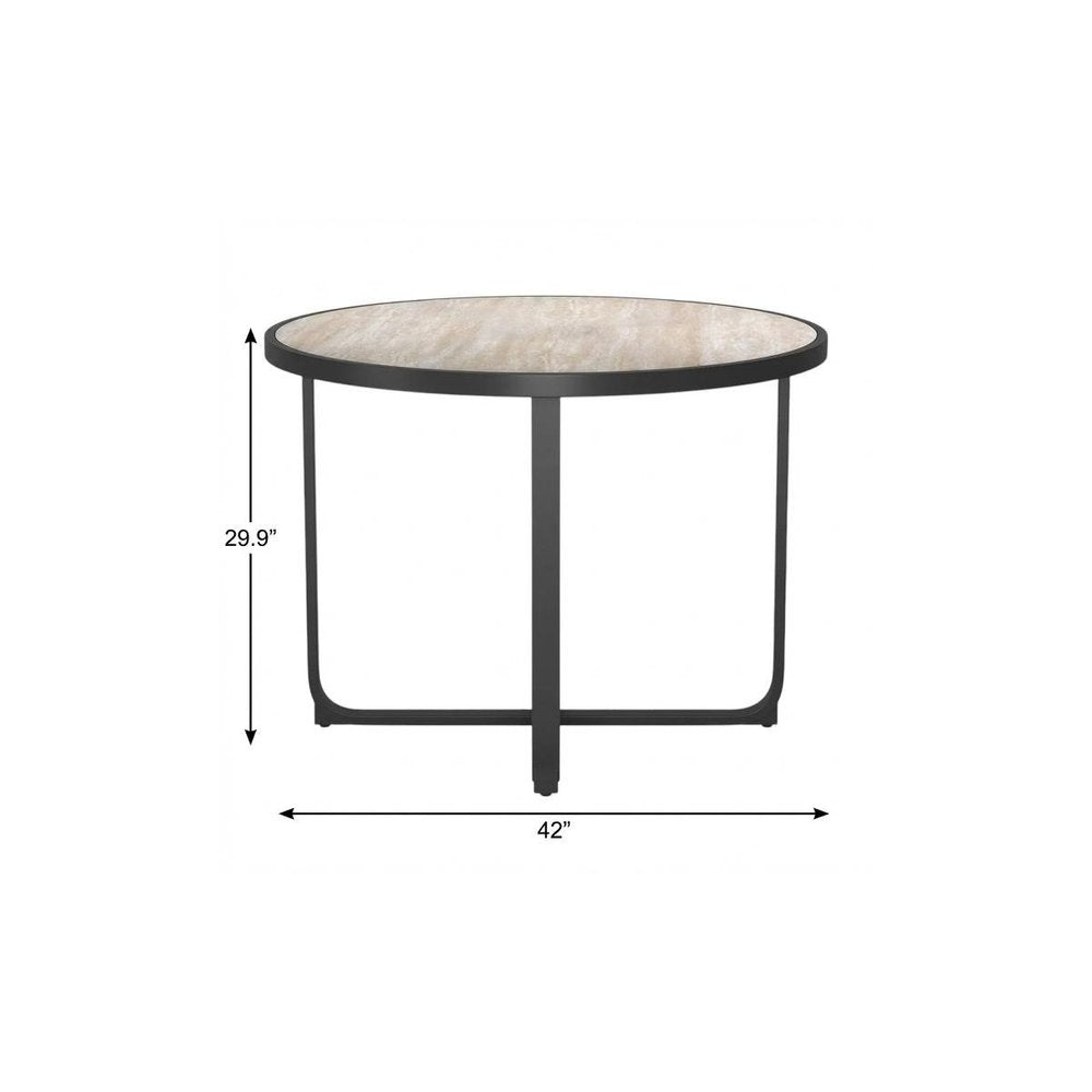 42" Black Glass And Aluminum Cross Leg Base Round Top Dining Table — view 3