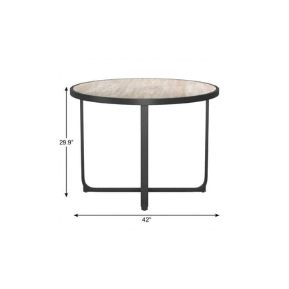 42" Black Glass And Aluminum Cross Leg Base Round Top Dining Table