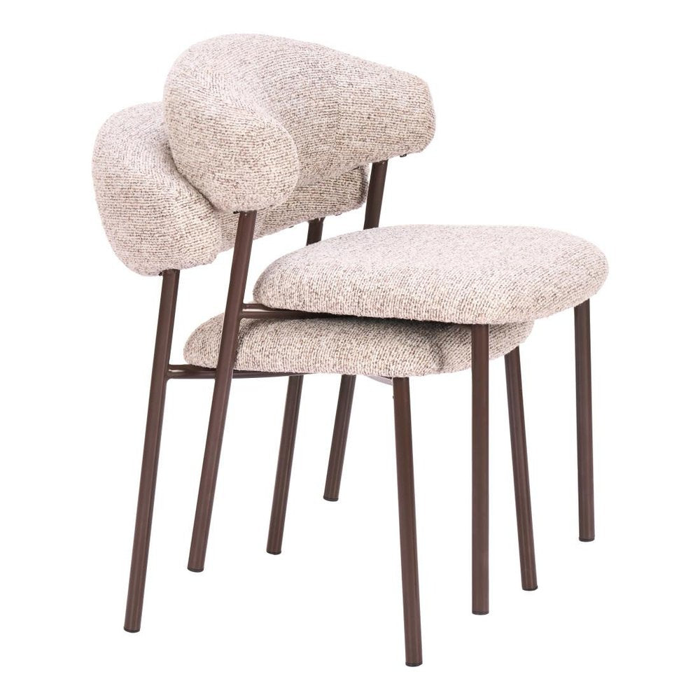 Set of Two Cloud And Brown Faux Shearling And Wood And Steel Open Back Dining Side Chairs — view 3