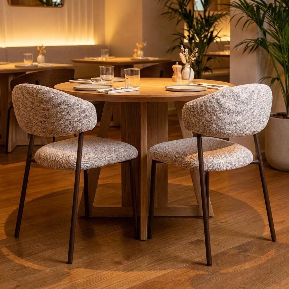 Set of Two Cloud And Brown Faux Shearling And Wood And Steel Open Back Dining Side Chairs HomeRoots