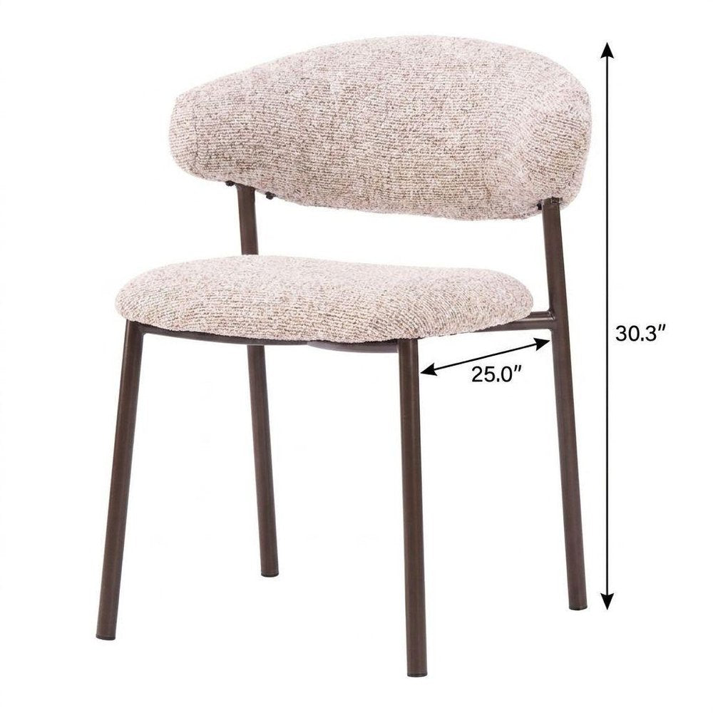 Set of Two Cloud And Brown Faux Shearling And Wood And Steel Open Back Dining Side Chairs HomeRoots