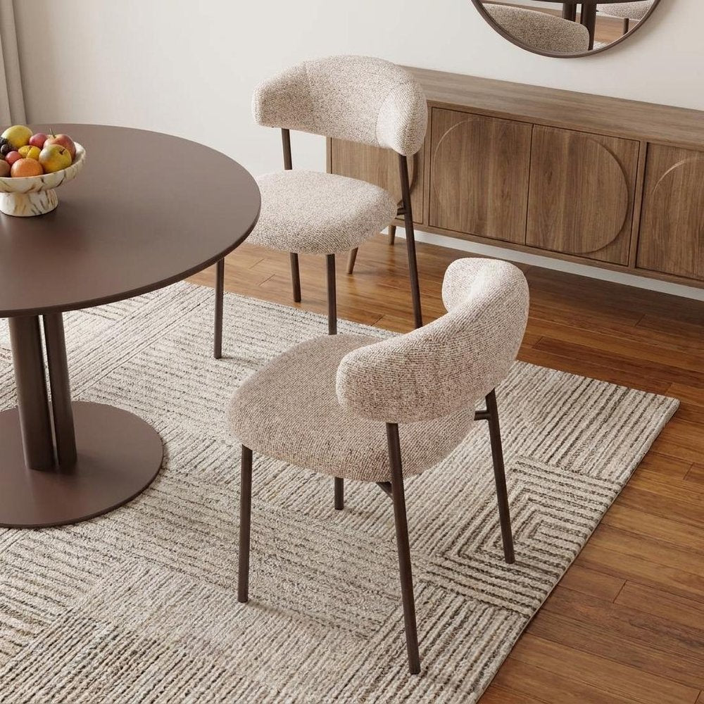 Set of Two Cloud And Brown Faux Shearling And Wood And Steel Open Back Dining Side Chairs — view 2