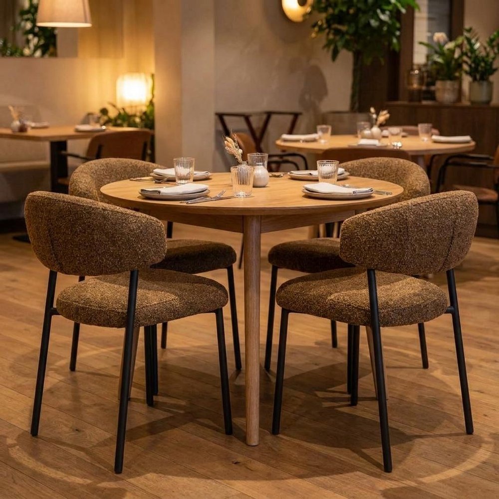 Set of Two Cloud And Brown Faux Shearling And Wood And Steel Open Back Dining Side Chairs HomeRoots