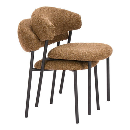 Set of Two Cloud And Brown Faux Shearling And Wood And Steel Open Back Dining Side Chairs HomeRoots