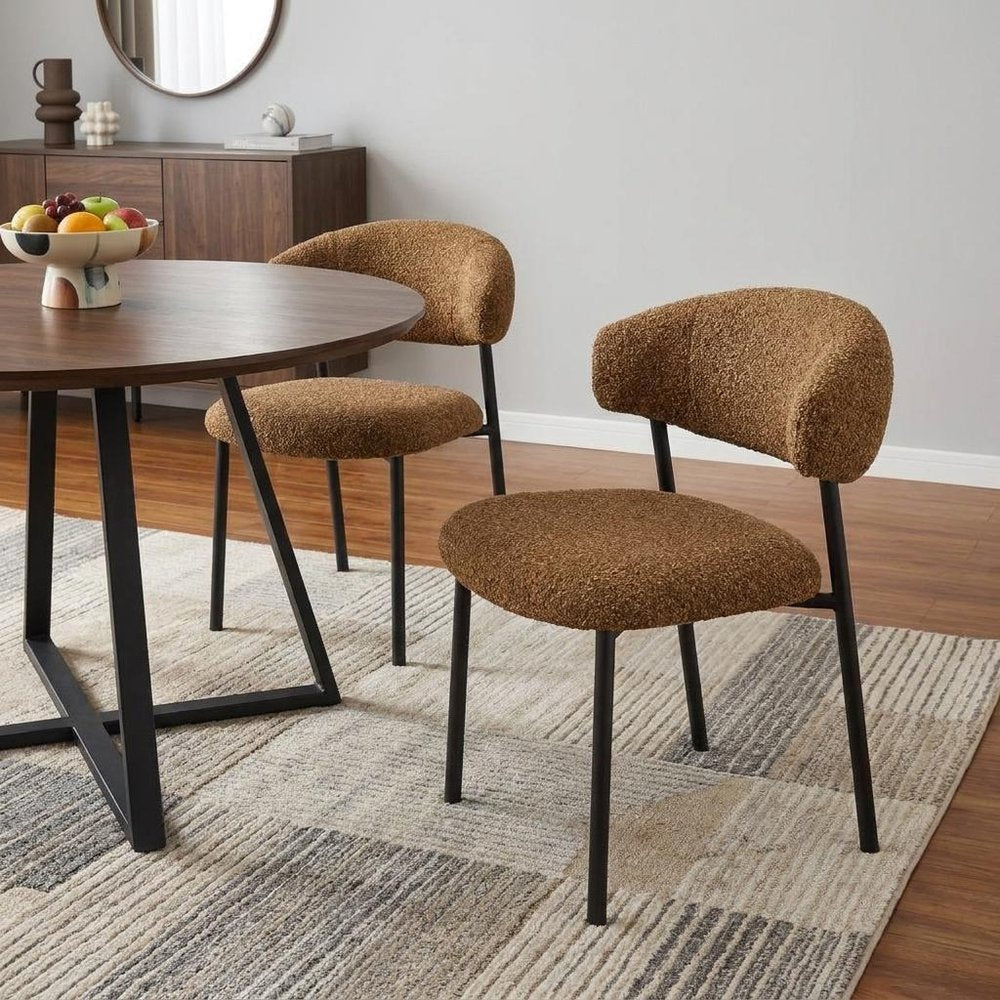 Set of Two Cloud And Brown Faux Shearling And Wood And Steel Open Back Dining Side Chairs HomeRoots