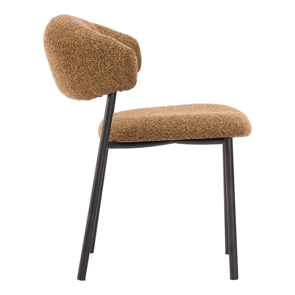 Set of Two Cloud And Brown Faux Shearling And Wood And Steel Open Back Dining Side Chairs HomeRoots