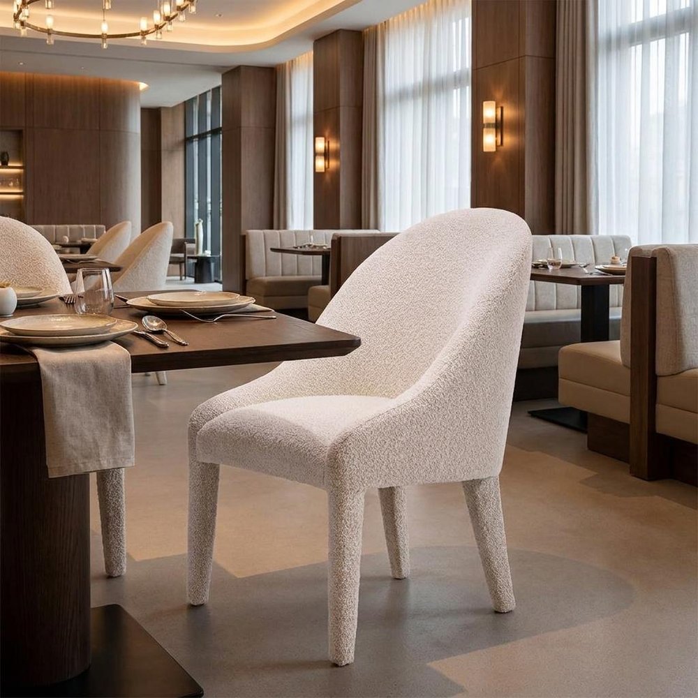 Ivory And White Faux Shearling And Wood Dining Side Chair — view 11