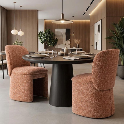 Set of Two Brown Faux Shearling And Wood Dining Side Chairs